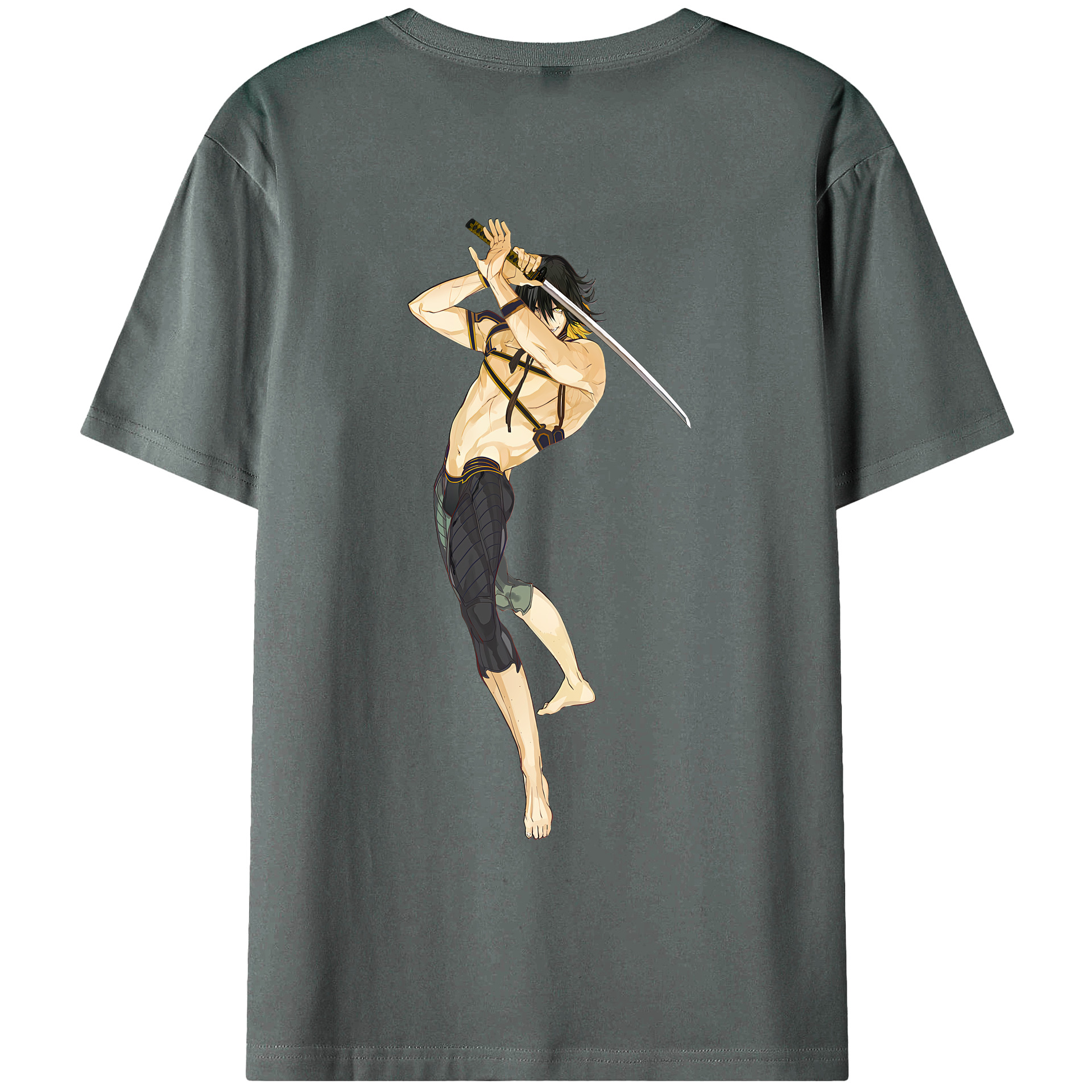 （画像用） 刀剣乱舞 Touken Ranbu 綿100％ メンズ半袖Tシャツ（バックプリント） 通気性